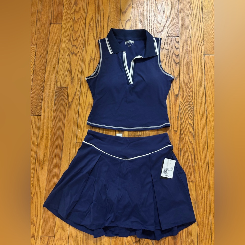 Navy Sleeveless Polo Top and Skirt Set